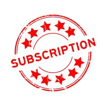 Grunge red subscription word with star icon round rubber seal stamp on whit.. Stockillustratie