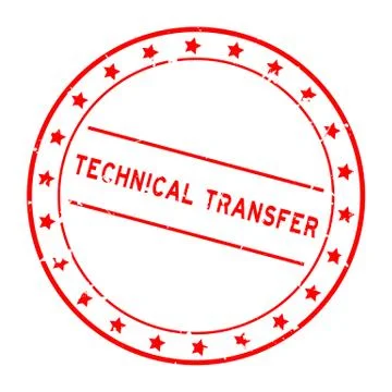 Grunge red technical transfer word round rubber seal stamp on white backgroun Illustrazione stock