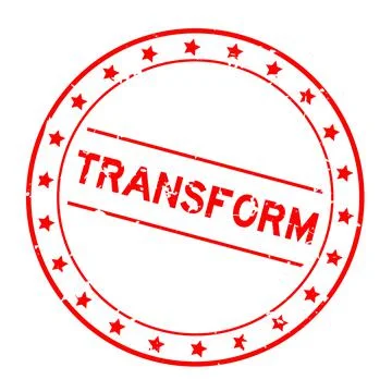 Grunge red transform word round rubber seal stamp on white background Stock Illustration