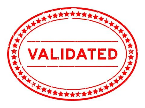 Grunge red validated word oval rubber seal stamp on white background Illustrazione stock