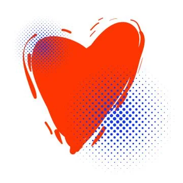 Grunge red vector Heart hand drawn illustration for backgrounds, sticker, web Stock Illustration