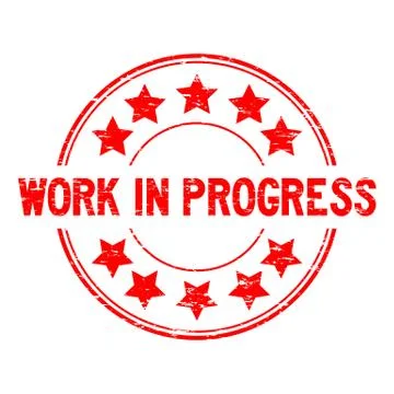 Grunge red work in process with star icon round rubber seal stamp on white ba Stock Illustration