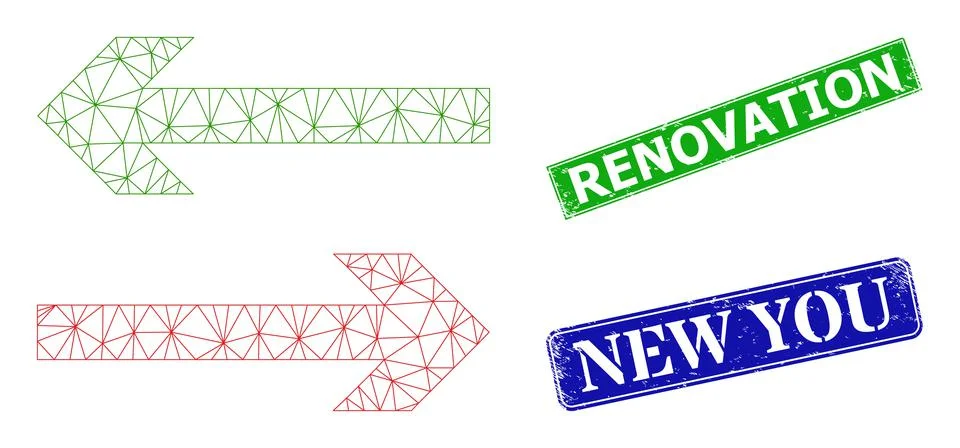 Grunge Renovation Seals and Triangular Mesh Exchange Arrows Icon Illustrazione stock