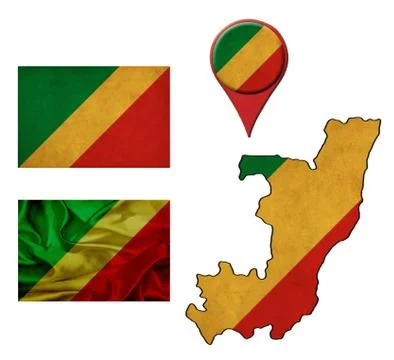 Grunge republic of the congo flag, map and map pointers Stockillustratie