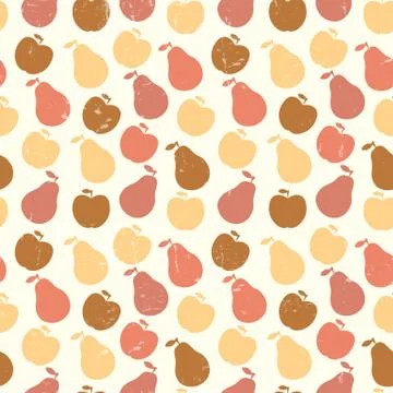 Grunge Retro  seamless pattern of fruit - apple and pear Stock Illustration