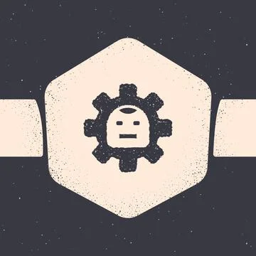Grunge Robot icon isolated on grey background. Artificial intelligence, machine Stock Illustration