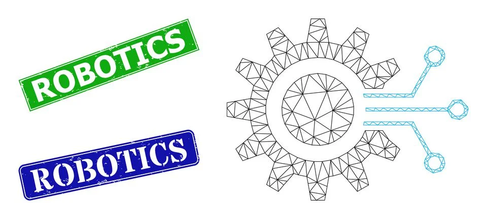 Grunge Robotics Imprints and Triangular Mesh Gear Interface Icon Stockillustratie