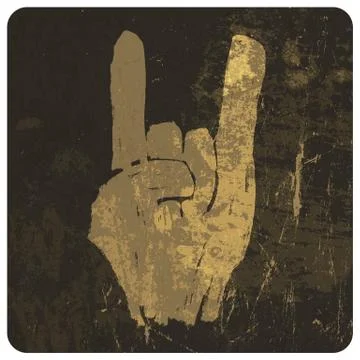 Grunge "rock on" gesture. vector Stock Illustration