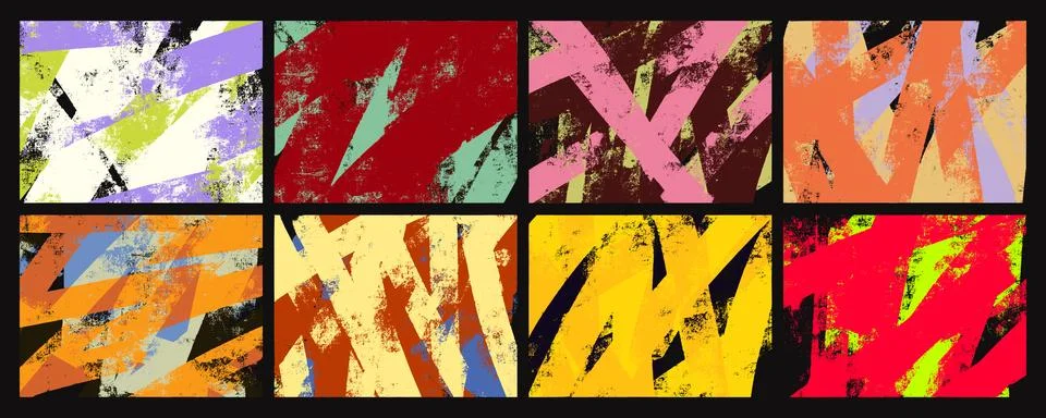 Grunge roller texture set. Abstract paint brayer stripe backgrounds with di.. イラスト素材