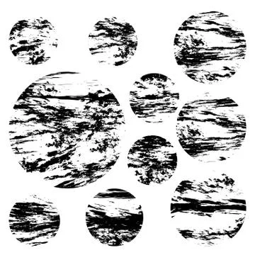 Grunge round design elements. Black scuffs on a white wall. Illustrazione stock