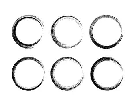 Grunge round frames. Set of 6 different hand drawn circle borders. Pencil str Stock Illustration