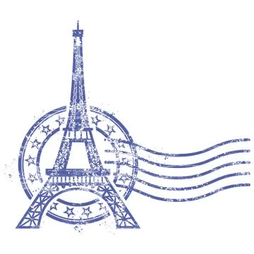 Grunge round stamp with Eiffel Tower - landmark of Paris Stock-Illustration