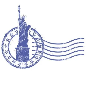 Grunge round stamp with Statue of Liberty - landmark of New York and USA Stock Illustration