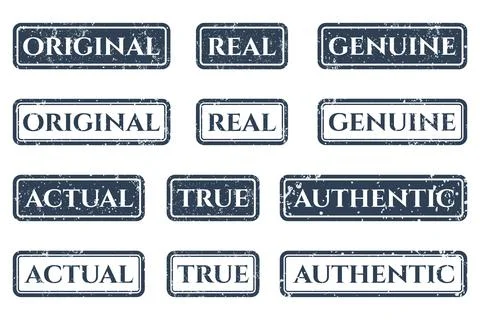 Grunge rubber stamp collection featuring original real genuine authentic tr.. Stock Illustration