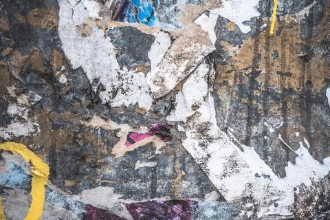 Grunge rusty metal wall background with cracked paint, ripped torn collage Stock Photos