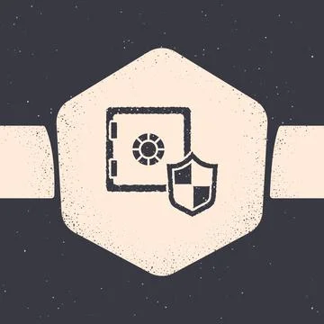 Grunge Safe with shield icon isolated on grey background. Insurance concept イラスト素材