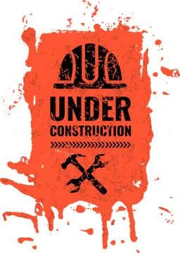 Grunge, scratched under construction Warning road sign. Illustrazione stock