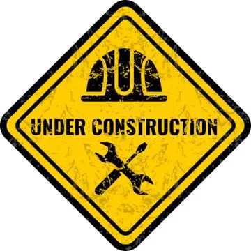 Grunge, scratched under construction Warning road sign. Illustrazione stock
