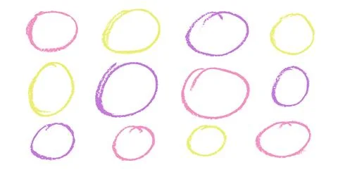 Grunge scribble circular frames pack. Freehand round scrawl set. Crayon hand Stock Illustration