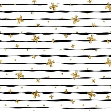 Grunge seamless pattern with gold glitter plus on stripe background Stock Illustration