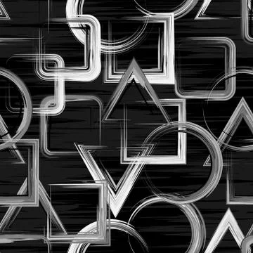 Grunge seamless pattern with hand drawn paint brush circles triangle squares Stock Illustration