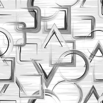 Grunge seamless pattern with hand drawn paint brush circles triangle squares Stock Illustration