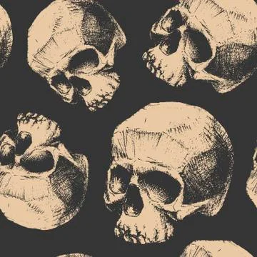 Grunge seamless pattern with skulls. Stock Illustration