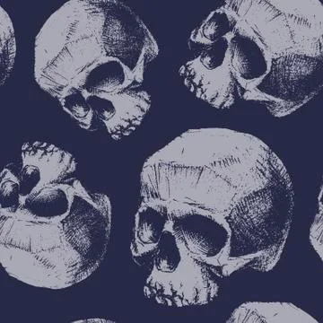 Grunge seamless pattern with skulls. Stock Illustration