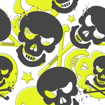 Grunge seamless pattern with skulls Stock Illustration