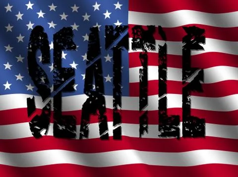 Grunge seattle text with flag Stock Illustration
