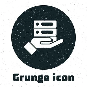 Grunge Server, Data, Web Hosting icon isolated on white background. Monochrome Illustrazione stock