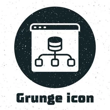 Grunge Server, Data, Web Hosting icon isolated on white background. Monochrome Illustrazione stock