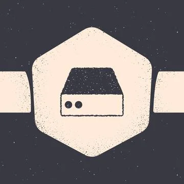 Grunge Server, Data, Web Hosting icon isolated on grey background. Monochrome Illustrazione stock