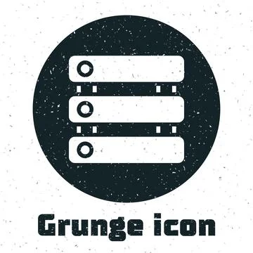 Grunge Server, Data, Web Hosting icon isolated on white background. Monochrom Illustrazione stock