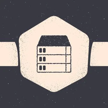 Grunge Server, Data, Web Hosting icon isolated on grey background. Monochrome Stock Illustration