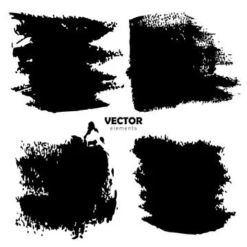 Grunge Set Brush Shape Vector Strokes in Black color on white background. Hand Stock Illustration