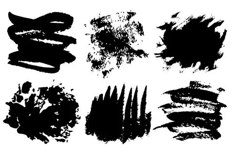 Grunge Set Brush Shape Vector Strokes in Black color on white background. Hand Stock Illustration