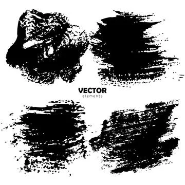 Grunge Set Brush Shape Vector Strokes in Black color on white background. Hand Stock Illustration