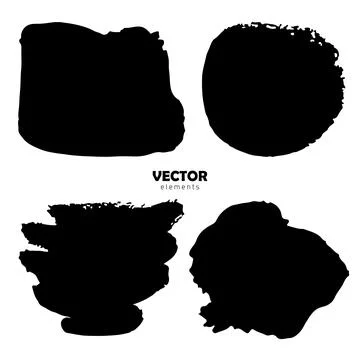 Grunge Set Brush Shape Vector Strokes in Black color on white background. Hand Stock Illustration