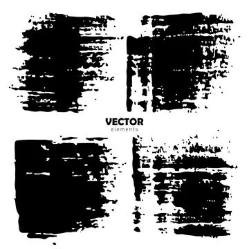 Grunge Set Brush Shape Vector Strokes in Black color on white background. Hand Stock Illustration