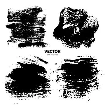 Grunge Set Brush Shape Vector Strokes in Black color on white background. Hand Stock Illustration