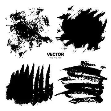 Grunge Set Brush Shape Vector Strokes in Black color on white background. Hand Stock Illustration
