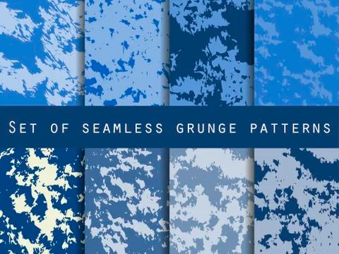 Grunge set of seamless pattern with clots and strokes. Marbled paper watercol 스톡 일러스트