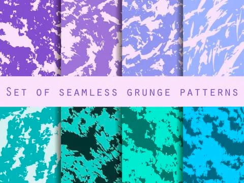 Grunge set of seamless pattern with clots and strokes. Marbled paper watercol Illustrazione stock