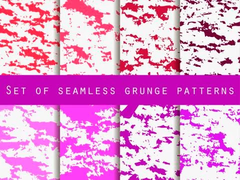 Grunge set of seamless pattern with clots and strokes. Marbled paper watercol 스톡 일러스트