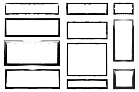 Grunge set of square and rectangular frames. Ink empty black boxes. Collection Stock Illustration