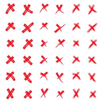 Grunge set X. Set red shapes on a isolation white background. X red mark vect Stock Illustration