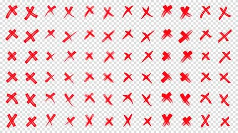 Grunge set X. Set red shapes on a isolation transparent background. X red mar Stock Illustration