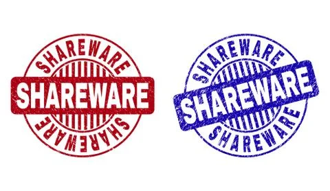 Grunge SHAREWARE Textured Round Stamp Seals Stock Illustration