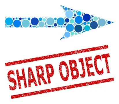 Grunge Sharp Object Stamp Imitation and Sharp Arrow Right Mosaic of Rounded Dots Illustrazione stock